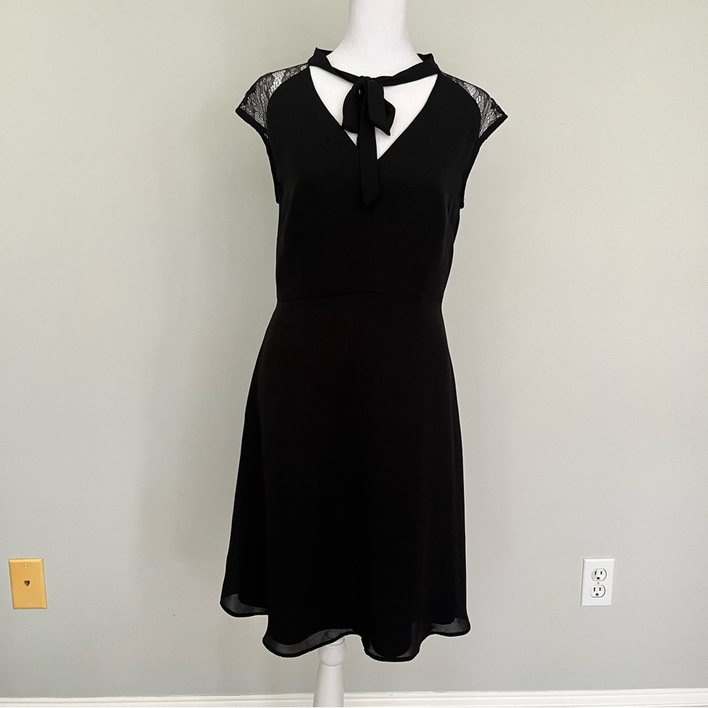 Tahari Black Knee Length Dress with Lace Accents